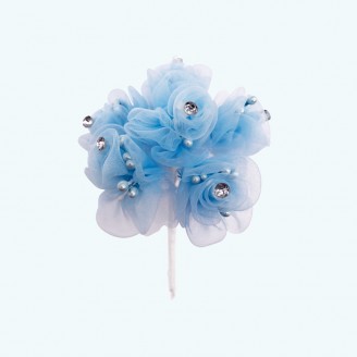 2.5" Diameter Rhinestone Organza Flower 6X12 | Light Blue